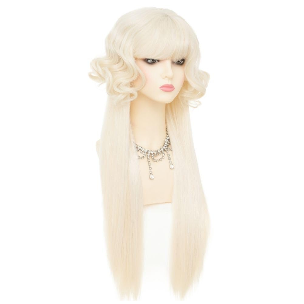 Dai Cloud Blonde Wig with Bangs Long Curly Wigs for Women Natural fluffy Synthetic Fibre Hair Cosplay Party Anime Costume Wig
