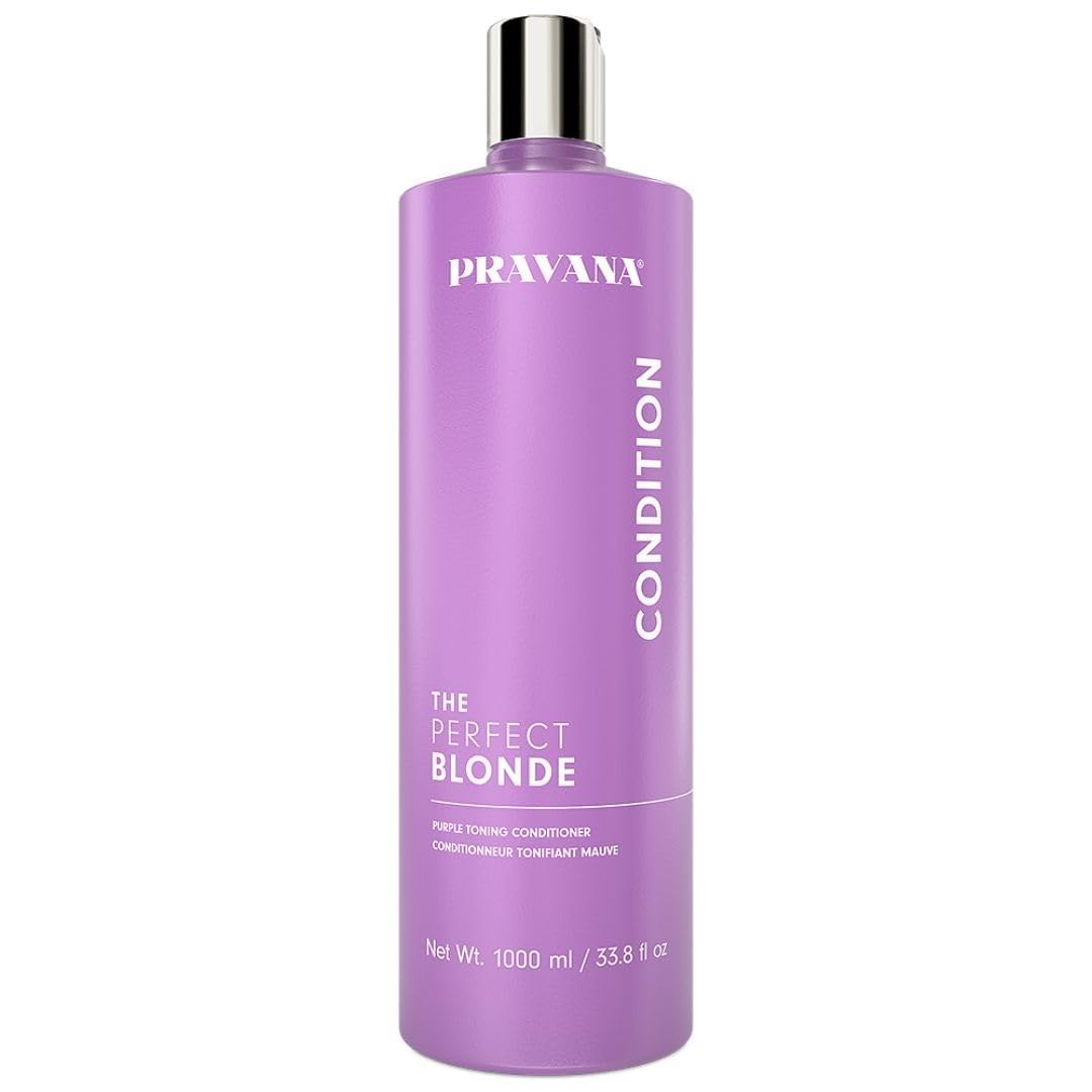 PRAVANA The Perfect Blonde Purple Toning Conditioner | Neutralizes Brassy, Yellow Tones | For Color-Treated Hair | Adds Strength, Shine, Elasticity | 33.8 Fl Oz