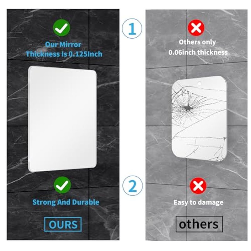 Shower Mirror Fogless Shaving with Razor Holder for Shower, Anti Fog Shower Mirror & includes 2 Razor Hooks & 2 Mirror Hooks, Easy Install & Unbreakable, Mirror for Shower Wall(Small 6.8x5.2in)