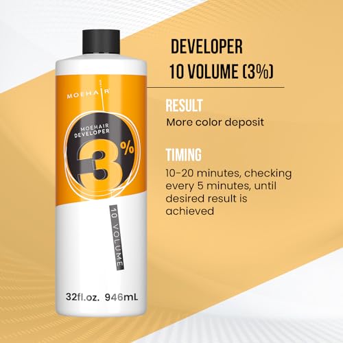 MOEHAIR Hair Color Developer 3% Hydrogen Peroxide, 10 Volume Creme Developer for Hair Coloring and Bleaching, Paraben-Free, Peach Fragrance 32 Fl. Oz