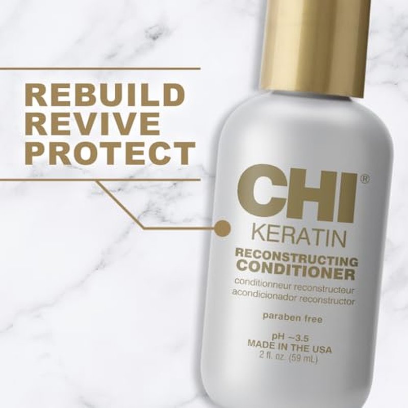 CHI Keratin Reconstructing Conditioner, Delivers Healthier Hair, Adds Shine & Helps Prevent Future Breakage, Sulfate, Paraben, & Cruelty-Free, 2 Oz