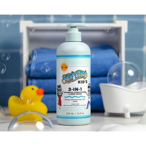 Suavecito Kid's 3-in-1 Shampoo, Conditioner, & Body Wash Milk & Honey Scent 16 oz Pump Bottle - Clinically Tested Cruelty Free Formula Free of Sulfate, Parabens, & Phthalates Ensuring No Tears