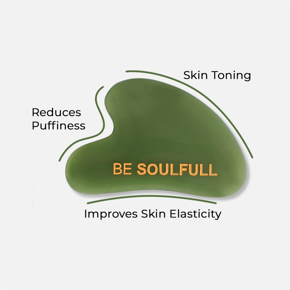 BE SOULFULL Gua Sha | Natural Face Massaging Stone for Firm and Glowing Skin | for Men & Women | 1 Unit (Jade Green)