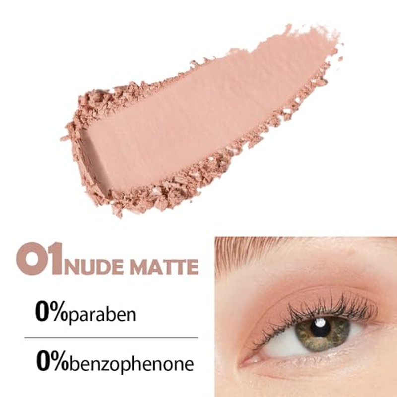 HHLTOH Eyeshadow Single Matte, High-Pigment Monochrome Eye Shadow Pressed Powder, Everyday Velvety Silky Eye Makeup Looks, Professional Long-Lasting Waterproof Single Eyeshadow Palette, Nude 01