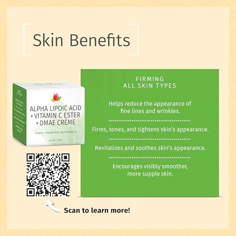 Reviva Labs DMAE Cream with Alpha Lipoic Acid, Vitamin C Ester - DMAE Lift and Firm Cream for Neck and Face - Skin Firming and Moisturizing Cream