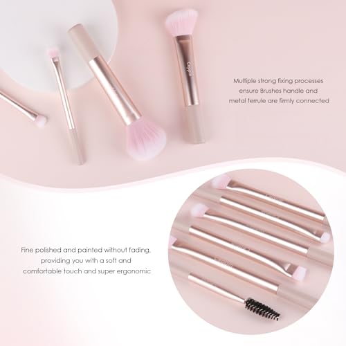 Ceppin Professional Makeup Brushes 10Pcs, Premium Synthetic Make Up Brush Set, Powder Foundation Contour Blush Concealer Eye Shadow Blending Liner Makeup Brush Kit (Pink)