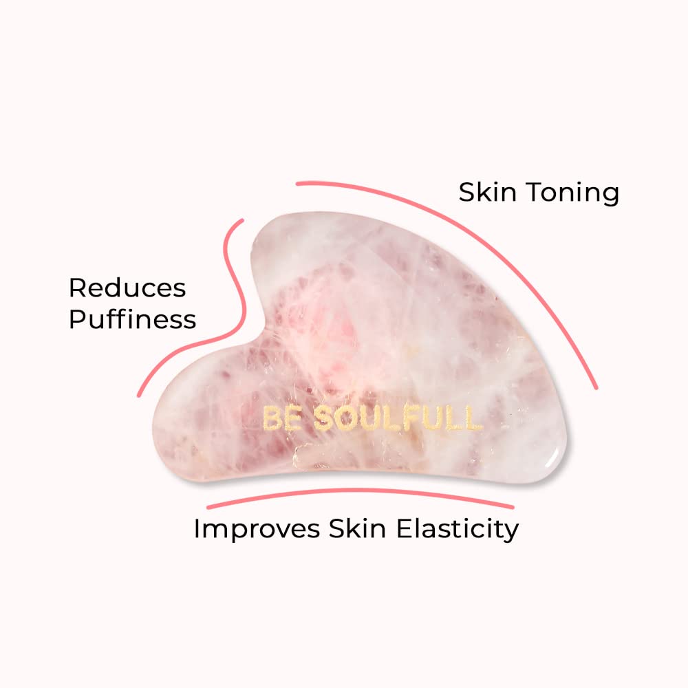 BE SOULFULL Gua Sha, Natural Face Massaging Stone for Firm and Glowing Skin, for Men & Women, 1 Unit (Rose Quartz)