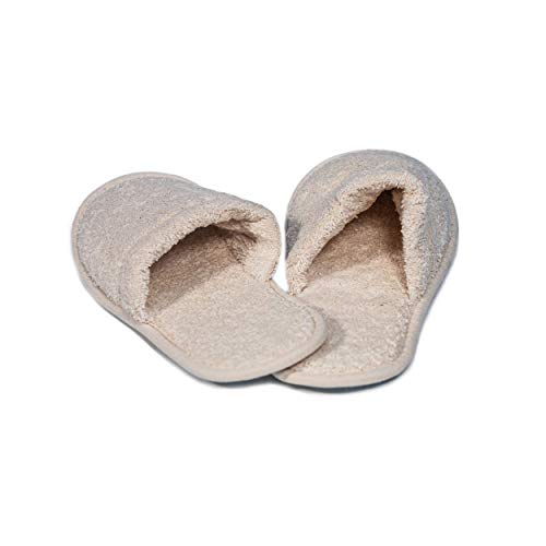 Eco Bath London Natural Toweling Slippers - Luxury 100% Organic Cotton, Ultra Soft, Machine Washable Indoor Slippers for Bath and Home S Size UK(4-5) US(6-7)