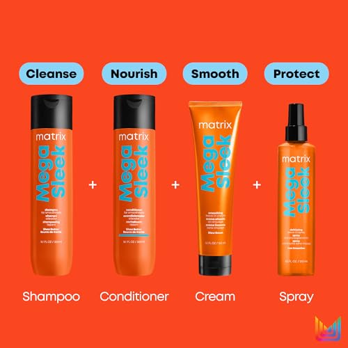 Matrix Mega Sleek Shampoo| Smoothing, Anti-Frizz, Detangling | For Dry, Damaged & Frizzy Hair | Salon Professional Shampoo | With Shea Butter | 10.1 Fl. Oz. | Vegan
