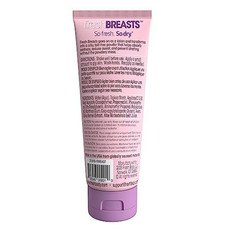 Fresh Body FB Breasts Anti Chafing Deodorant Lotion to Powder, 3.4oz (Pack of 2) - Anti Chafe Cream Whole Body Deodorant for Women, Inner Thighs & Areas that Sweat, No Talc, Aluminum and Fragrance