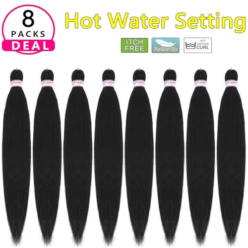 BEFUNNY Pre stretched Braiding Hair 30 Inch 8 Packs Prestretched Braiding Hair Bundles Long Brown/Blonde/White Three Tone Synthetic Crochet Hair For Women, Yaki Straight, Itch Free(30",T4/27/613)