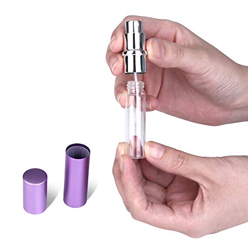 Zingso Refillable Travel Perfume Atomizer Bottles, 3 Pcs 6ml, Mini Portable Spray Bottles for Perfume Aftershave, Empty Travel Bottles with Funnel (Pink, Silver, Purple)