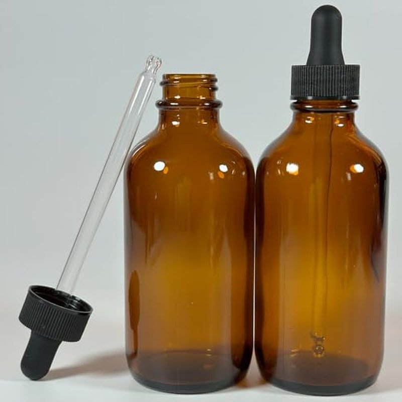 PIPIBA 6Pack 4oz (120ml) Round Drip Tip Glass Eye Droppers. Essential Oil Glass Bottle. For Lab Bottles (Amber)