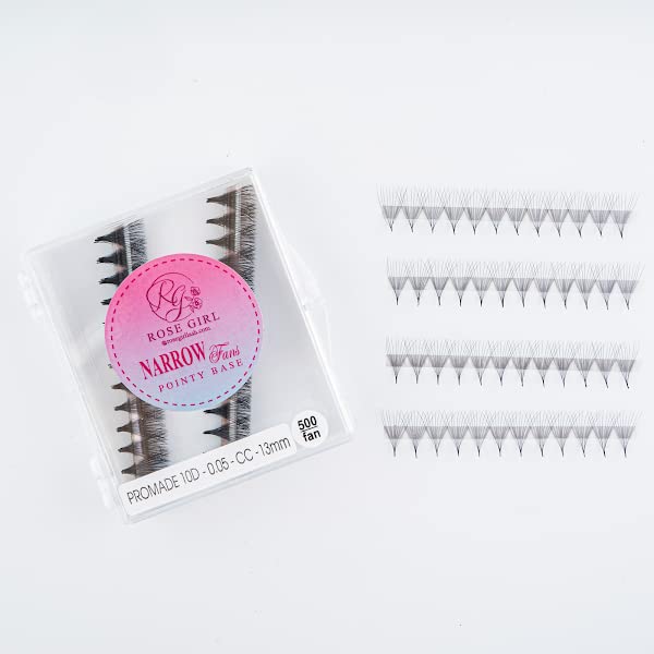 ROSE GIRL 500 Ultra Speed Promade Fans-Natural Look Handmade Volume Eyelash-Narrow Loose Eyelash 3D-16D C CC D Curl-False Lashes Extensions-Thickness 0.03~0.1mm-8~20mm Length(10D-D-0.03 (14 mm))