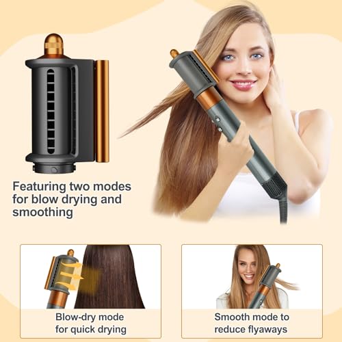 AFDD Round Volumizing Brush and Anti-Flight Flyaway Attachment for Dyson Airwrap Styler HS01/HS05, Hair Smoothing Drying Volumizer Styling Kit Attachment Compatible with Airwrap(Gold)