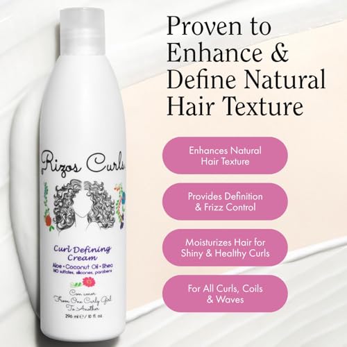 Rizos Curls Curl Defining Cream, Enhance Waves, Curls & Coils, Soft Hold Weightless Volume, Moisturizing Frizz-Free Shine with Aloe Vera, Coconut Oil & Shea Butter, All Curl Patterns 2a - 4c, 10 oz