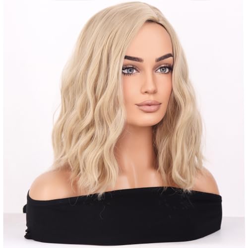 BERON Green Wigs for Women Short Curly Bob Wavy Wig Girls Olive Color Body 14'' Heat Resistant Synthetic Hair Wig Cosplay Daily Party Wigs