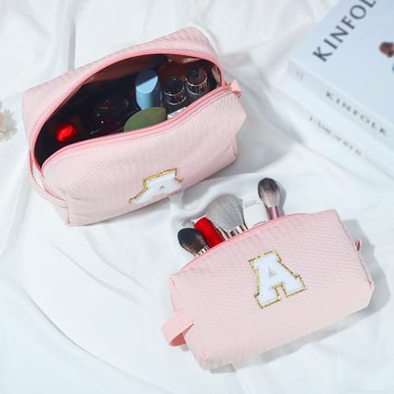 YOOLIFE Travel Makeup Bag Cosmetic Bag, Make Up Bags for Women Large Makeup Bag Skin Care Toiletry Bag Personalized Gifts for Women Her Teen Girlfriend Best Friend Birthday Gifts Mom Teacher R White