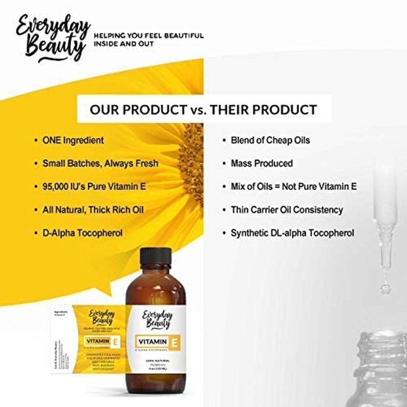 Vitamin E Oil - 100% Pure D-Alpha Tocopherol - 1 Gallon for Face, Body & Hair | Thick Amber Color, Nutty Aroma