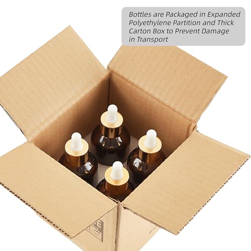 Bastelica Amber Glass Dropper Bottle 4 oz, Tincture Bottles with Dropper, Golden Cap Essential Oils Bottles for Health, Personal Care & Beauty - 4 Pack