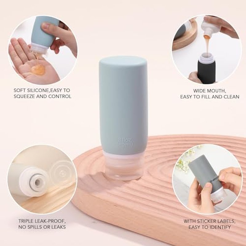 Muslish 21 Pack Travel Bottles for Toiletries, Leak-Proof TSA Compliant Silicone Travel Size Containers for Shampoo and Conditioner, BPA Free with Toiletry Bag (Apricot)