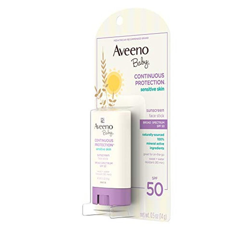 Aveeno Baby Continuous Protection Sensitive Skin Mineral Sunscreen Stick for Face with Broad Spectrum SPF 50, Zinc Oxide & Titanium Dioxide, Oil-Free & Water-Resistant, Travel-Size, 0.5 oz (Pack of 3)