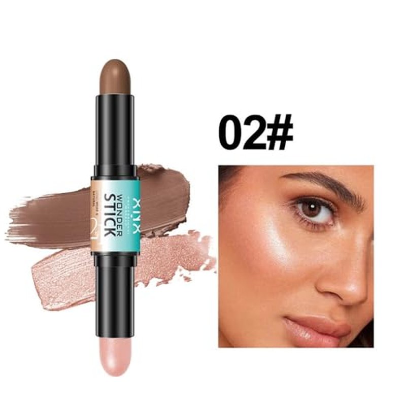 Contour Stick, 2Pcs Dual-Ended Highlighter Makeup Pen & Contouring Stick for Face Shaping, long-lasting smooth bronzer cream and highlighter sticks, a makeup kit for all skin tones (1#+2#, A)