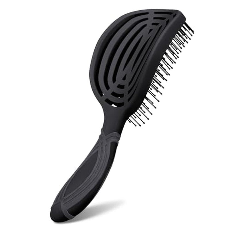 NuWay 4HAIR DoubleC U.S. Patented Double Curved Detangling Brush is Hair Dryer Safe (Iron Black)