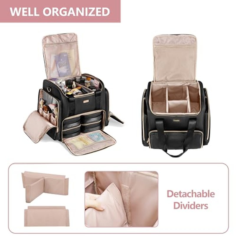 Prokva Rolling Makeup Case with 4 Removable Bags, Professional Makeup Train Case with Wheels, Makeup Artist Travel Bag with Brushes Storage Section, Black (Patent Design)