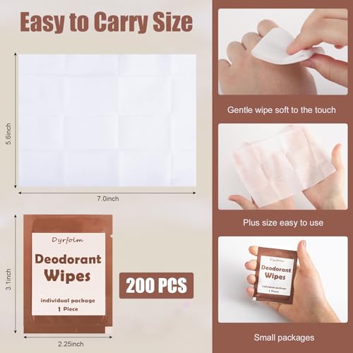 Dyrfolm 200 Pcs Underarm Deodorant Wipes,Travel Deodorant Wipes,Individually Wrapped Antiperspirant Wipes,Sweat Body Wipes for Women Men Adults Sports Travel Essentials (Brown, 1 Count (Pack of 1))