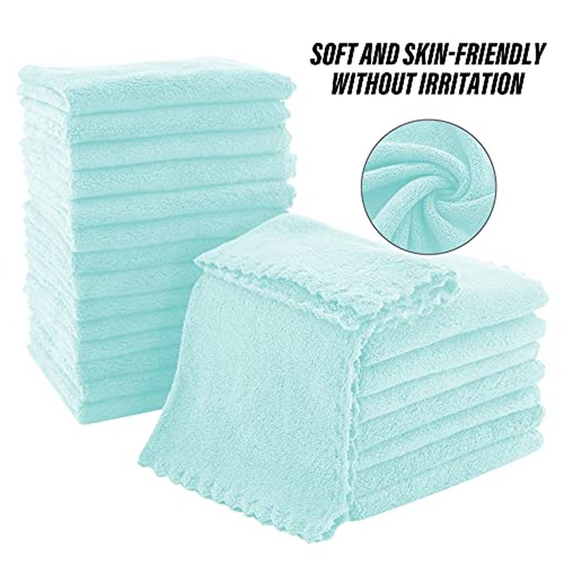 MOONQUEEN Ultra Soft Premium Washcloths Set - 12 x 12 inches - 24 Pack - Quick Drying - Highly Absorbent Coral Velvet Bathroom Wash Clothes - Use as Bath, Spa, Facial, Fingertip Towel (Frozen Blue)