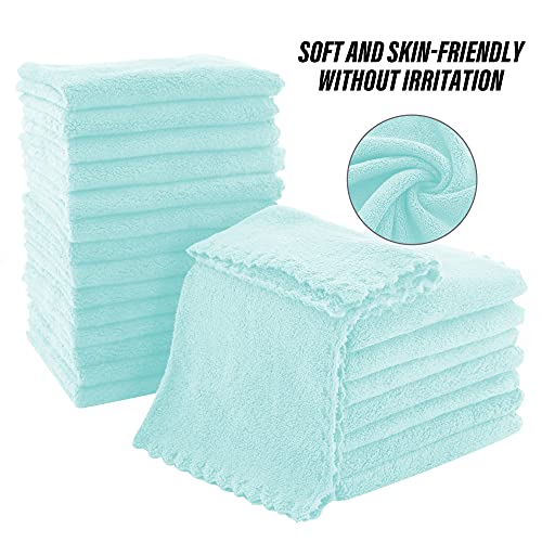 MOONQUEEN Ultra Soft Premium Washcloths Set - 12 x 12 inches - 24 Pack - Quick Drying - Highly Absorbent Coral Velvet Bathroom Wash Clothes - Use as Bath, Spa, Facial, Fingertip Towel (Frozen Blue)