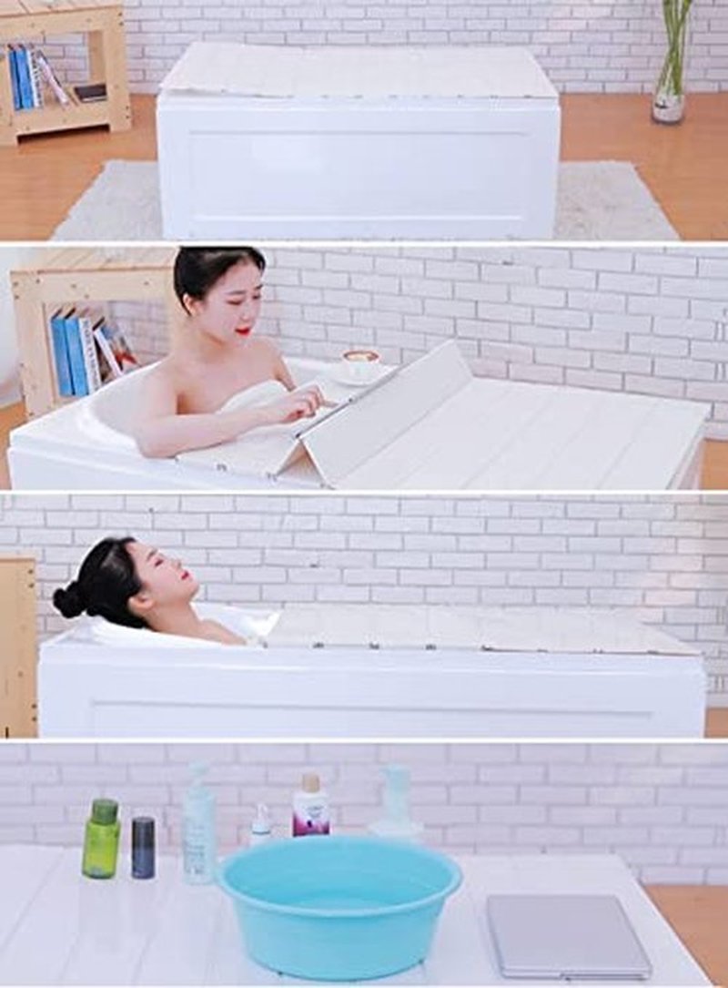 Bathtub Tray, Foldable Anti-dust Bathtub Cover Bath Insulation Cover, PVC Shutter Bath Lid Fit Most Tubs, Can Store Wine Glass, Books, Tablets, Cellphones