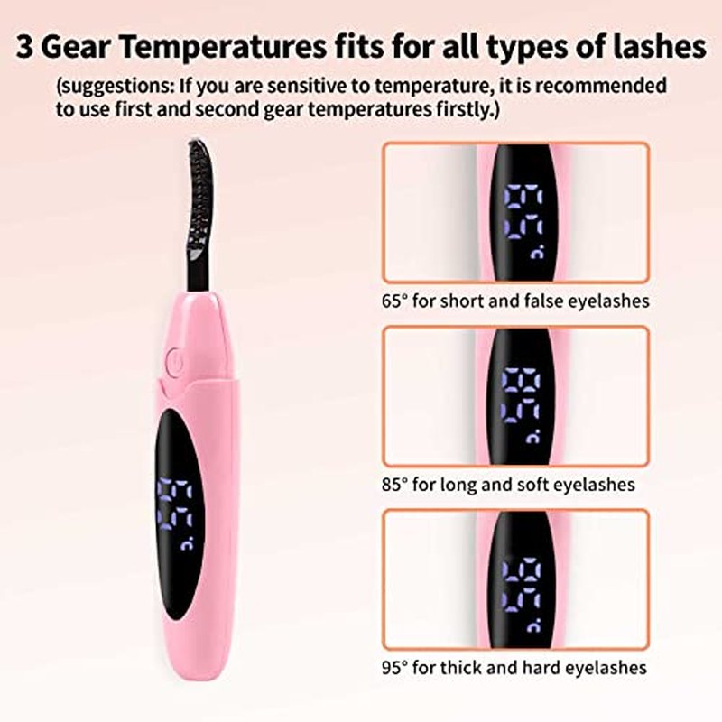 EYECURL Heated Lash Curler, Heated Eyelash Curler, Intelligent Power Off Rechargeable Electric Eyelash Curler Heated Quickly by Steel Wire for 24 Hs Long Lasting Natural Makeup - Pink