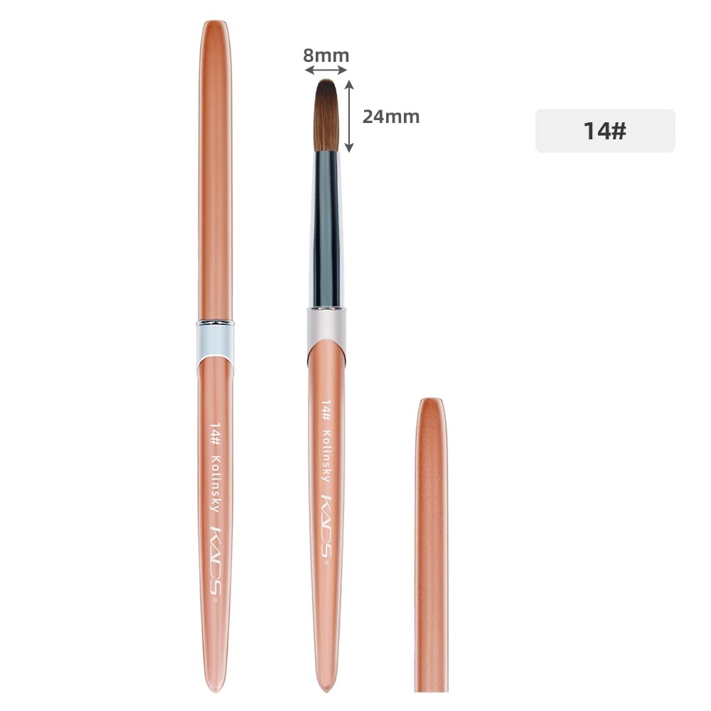 KADS 100% Kolinsky Sable Acrylic Brush Nail Brush for Acrylic Application Round Head Crimped Nail Art Brush Manicure Tool (14#)