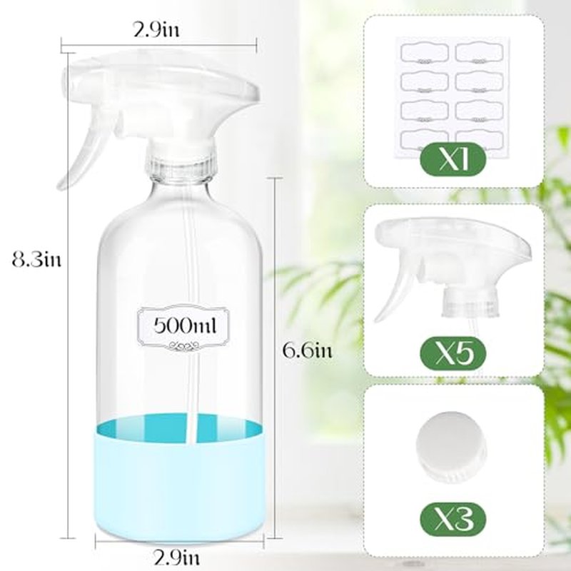 ZENOWICK 3 Pack/16 Oz Glass Spray Bottles, Refillable Empty Containers with Silicone Sleeve, Upgraded Adjustable Nozzle Spray Bottle Sets for Cleaning, Essential Oils, Hair