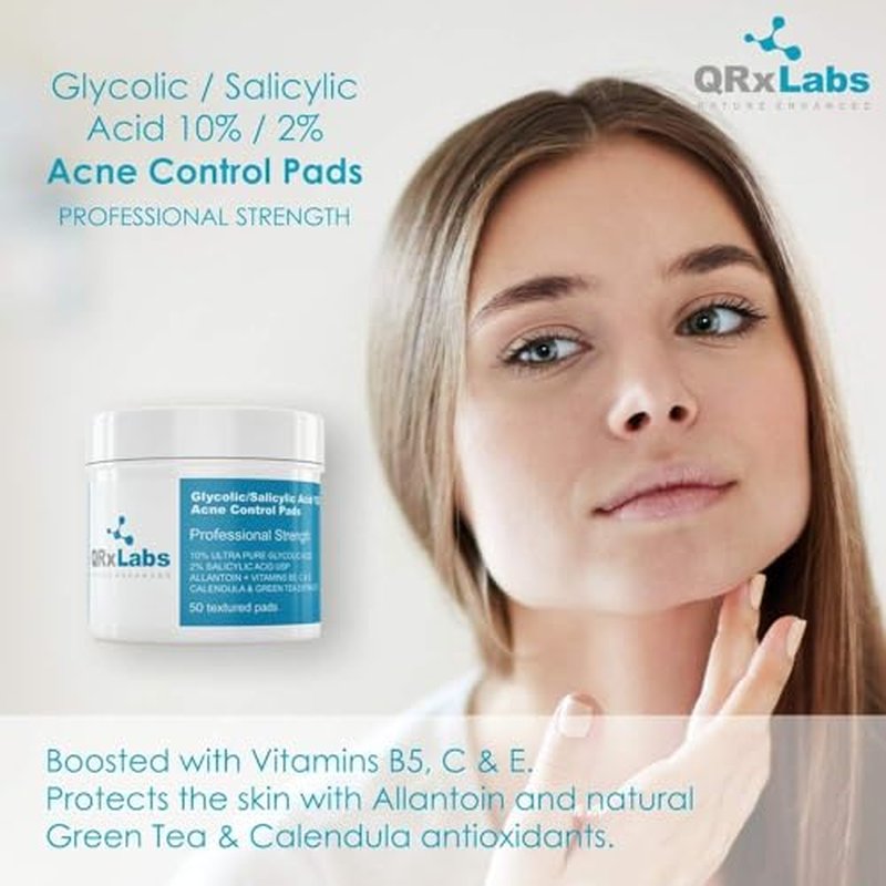 QRxLabs Acne Care - Acne Control Pads with 10% Glycolic + 2% Salicylic Acid, Niacinamide Serum for Enhanced Penetration, Glycolic Acid Face Wash for Clear, Smooth Skin - 3 Powerful Formulas