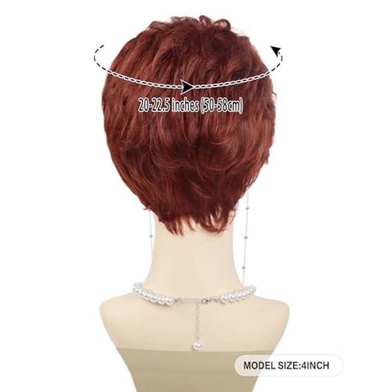 GNIMEGIL Auburn Short Curly Old Lady Wig Set Synthetic Hair Grandma Wig Red Brown Halloween Costume Granny Mommy Outfits White Women Wig with Glasses, Necklace & Chain for Older Ladies