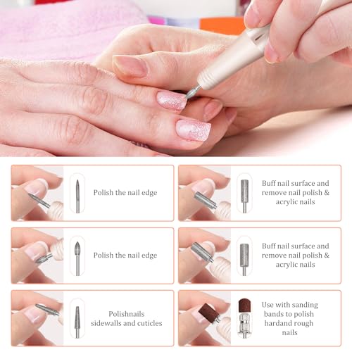 Cordless Electric Nail Drill Electric Nail File and buffers Gel Nail Polish Women Professional Manicure Machine, Acrylic Nail kit Gel dip Powder Nail kit Nail Tips Gold
