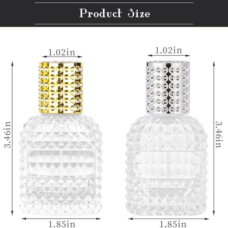 Gsteng Refillable Spray Perfume Bottles, Clear Thick Glass Empty Perfume Bottle, Gold&Silver Perfume Atomizer,Travel Cologne Sprayer Bottles. (Gold & Silver, 1 Ounces)