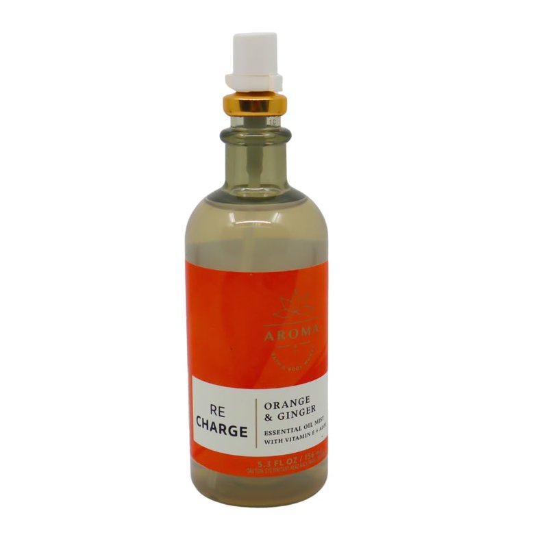 Bath & Body Works Aroma Recharge Orange & Ginger Essential Oil Mist 2-piece Gift Set with a Red Bow for Holiday - 5.3 fl oz Each