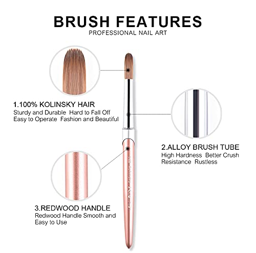 KADS 100% Kolinsky Sable Acrylic Brush Nail Brush for Acrylic Application Round Head Crimped Nail Art Brush Manicure Tool (14#)