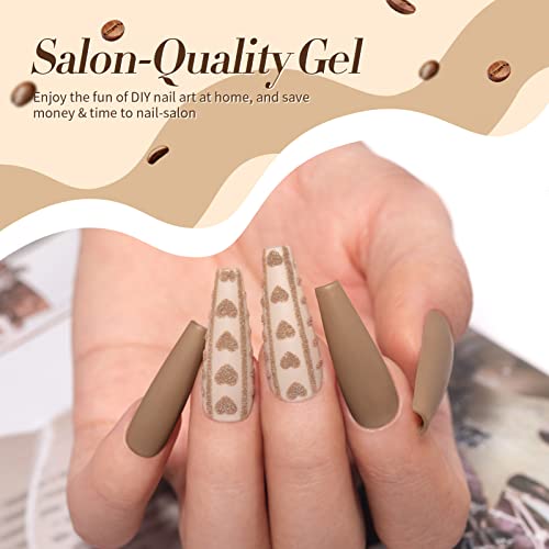 Born Pretty Gel Nail Polish 6 Colos,Nude Brown Skin Tone,Roasted Chestnuts Chocolate Gel Polish Collection Neutral Beige Khaki Gel Polish Kit All Seasons Nail Art Manicure DIY for Home Salon