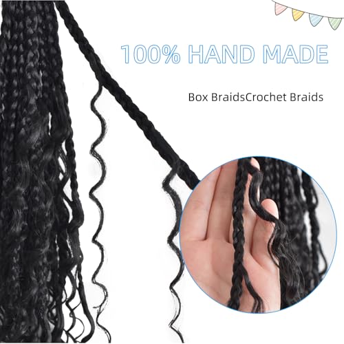 SHDanrtsey 15 Inch Goddess Bohemian Box Braids Crochet Hair 128 Strands Curly Ends 8 Packs Synthetic Braiding Hair Extensions for Black Women(1B)
