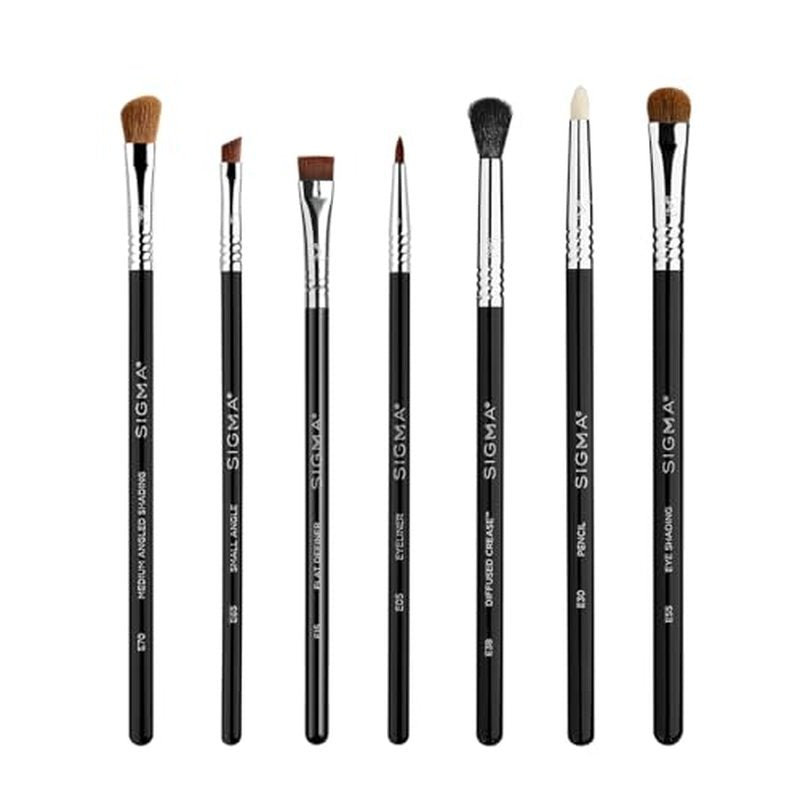 Sigma Beauty Basic Eye Makeup Brush Set – Classic Eye Makeup Brushes with Premium Fibers and Sleek, Durable Handles for Eyeliner, Eyeshadow, & Eyebrows, Includes 7 Black Makeup Brushes