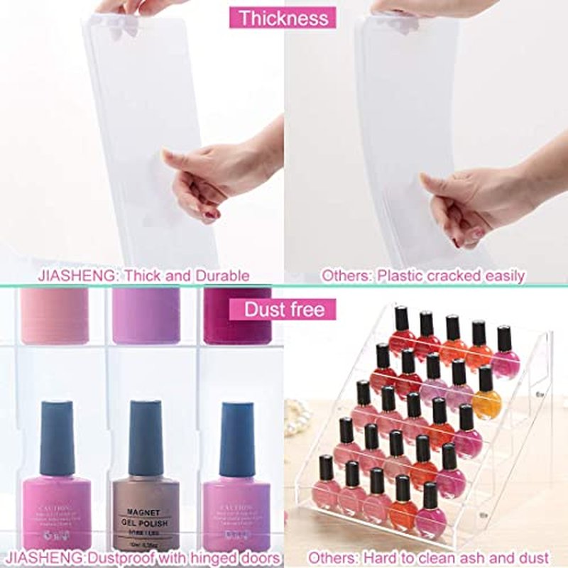 JIASHENG Nail Polish Organizer Case for 48 Bottles, Gel Nail Polish Storage Holder Double Side Adjustable Space Divider for Acrylic Nail Gel Dip Powder Tips Set with Two Toe Separator