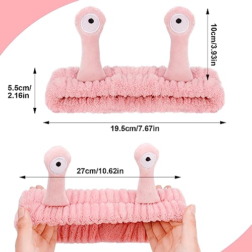 DragonflyDreams 4 Packs Snail Head Bands, Headband for Washing Face, Snail Spa Hair Bands Skincare Makeup Headbands Women Cartoon Cute Coral Fleece Elastic Headband Creative Hair Accessories for Women