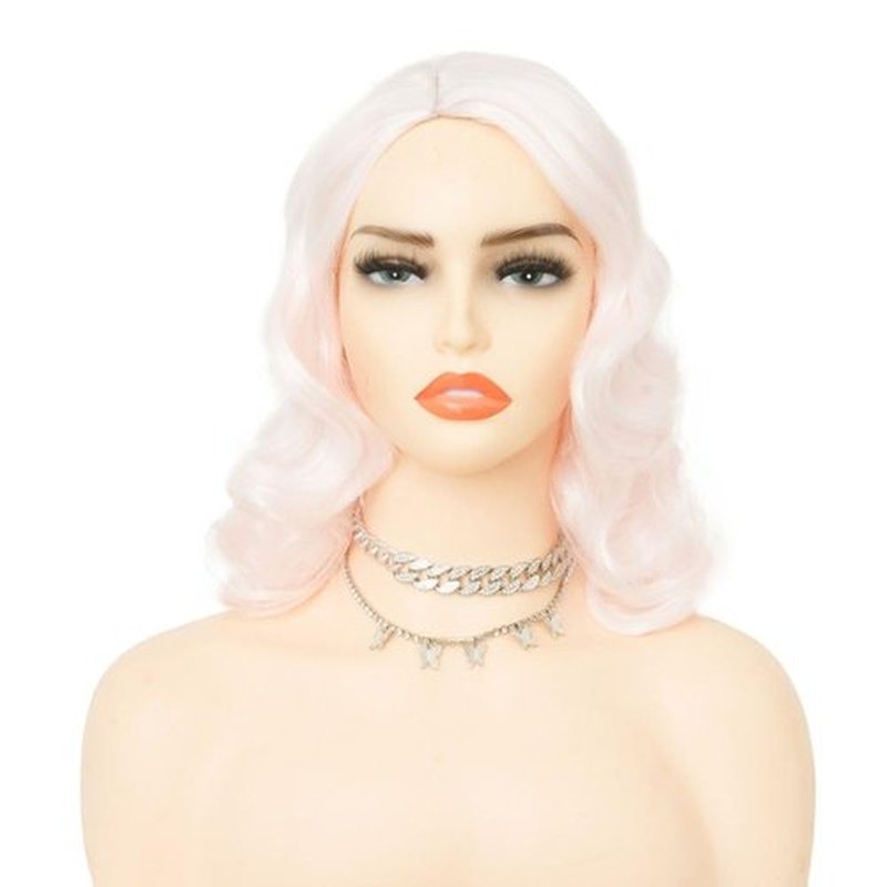 Salaibs Pink Finger Wave Wig for Women Long Curly Flapper Wigs Lady 1920s Synthetic Cosplay Costume Wig