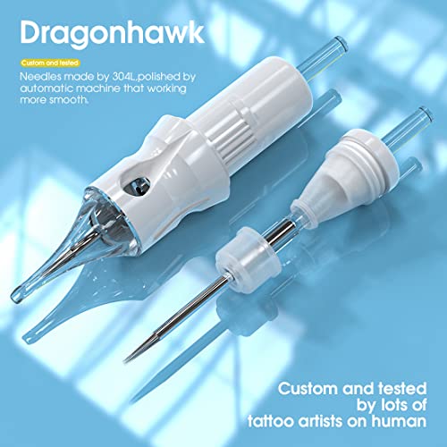 Dragonhawk Tattoo Needles Cartridges, 1209RLT Round Liner Tight Long Taper, 50 Count Needles Kit, Membrane Transparent for Pro Aritsts