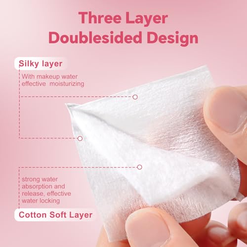 ICOTLE 475 Pcs Square Makeup Cotton Pads, 100% Cotton Soft Lint Free for Removing Makeup, Double-Side Save Water, 75 Thick + 400 Ultra-Thin for Daily Skin Care